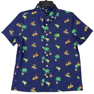 Ralph Lauren Shirt Kids Size L(14-16) Surf Palm Pineapple Fish Hawaiian Travel‎